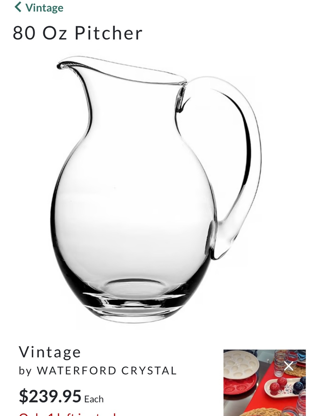 Waterford Crystal Clear Glass Pitcher - Transparent